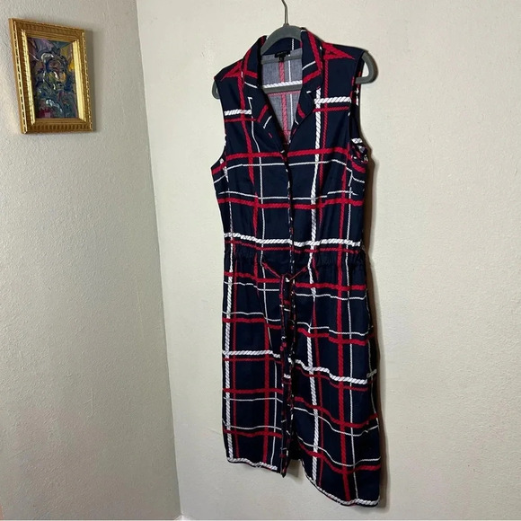 Talbots Navy and Red Checkered Midi Dress - Picture 3 of 7
